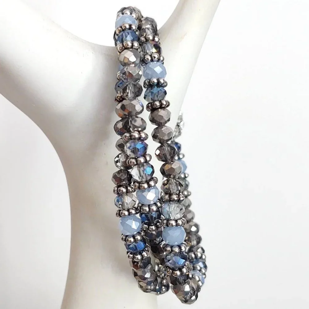 3 strand crystal and cz stretch bracelet